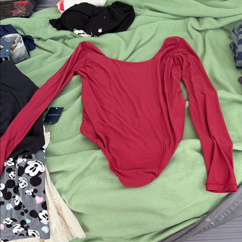 Aerie Deep Red Long Sleeve Bodysuit